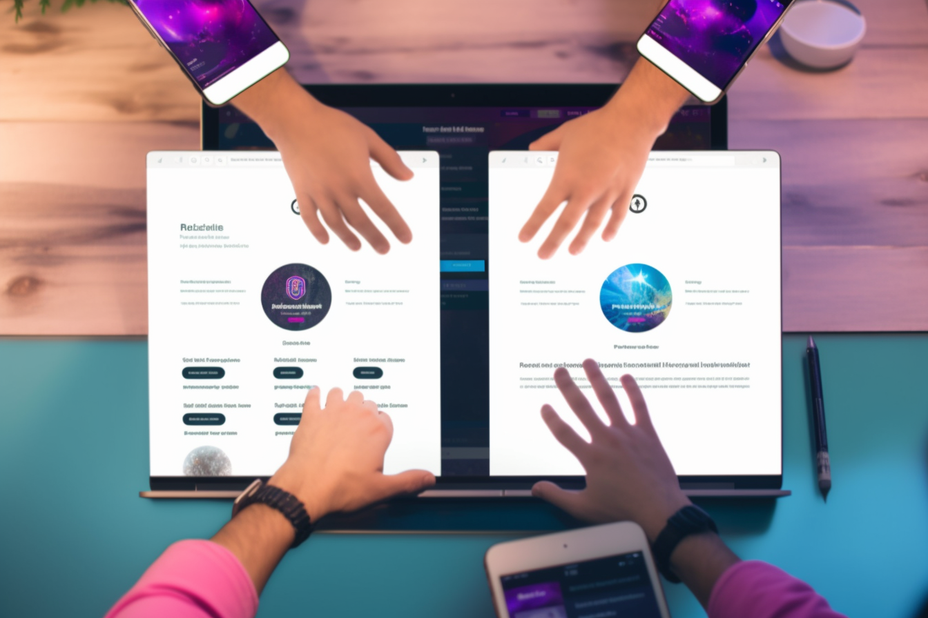 ScottV_Two_hands_side_by_side_hovering_over_two_separate_WordPr_6ba96a30-e319-44fd-ae82-e6fd0ac1e413 Div vs Elegant Theme WordPress editors